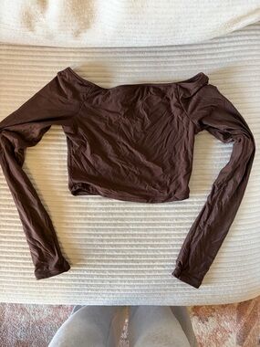 aerie Brown square neck Long Sleeve Crop Top